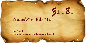 Zsupán Béla névjegykártya